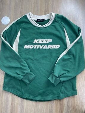 Vamtac Retro Green "Keep Motivared" Oversized Streetwear Crewneck Sweatshirt XS